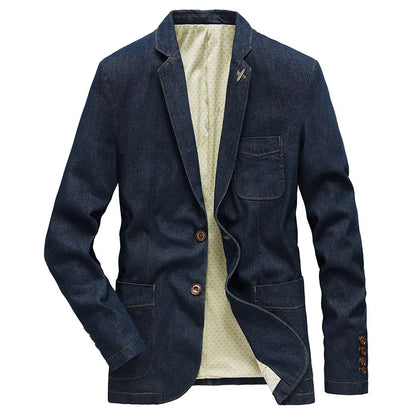 Chic Denim Blazer for Men - Cotton, Slim Fit, Business Casual Jean Coat