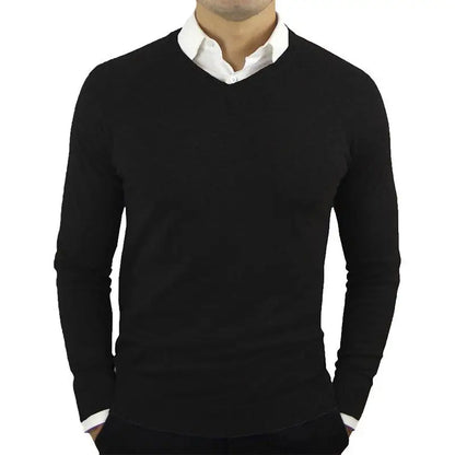 Classic Elegance Woolen Sweater - Men's V-Neck Pullover for Autumn & Winter