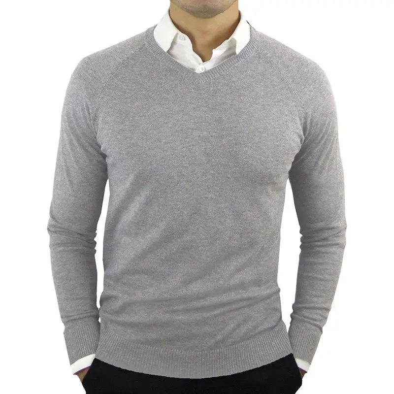 Classic Elegance Woolen Sweater - Men's V-Neck Pullover for Autumn & Winter