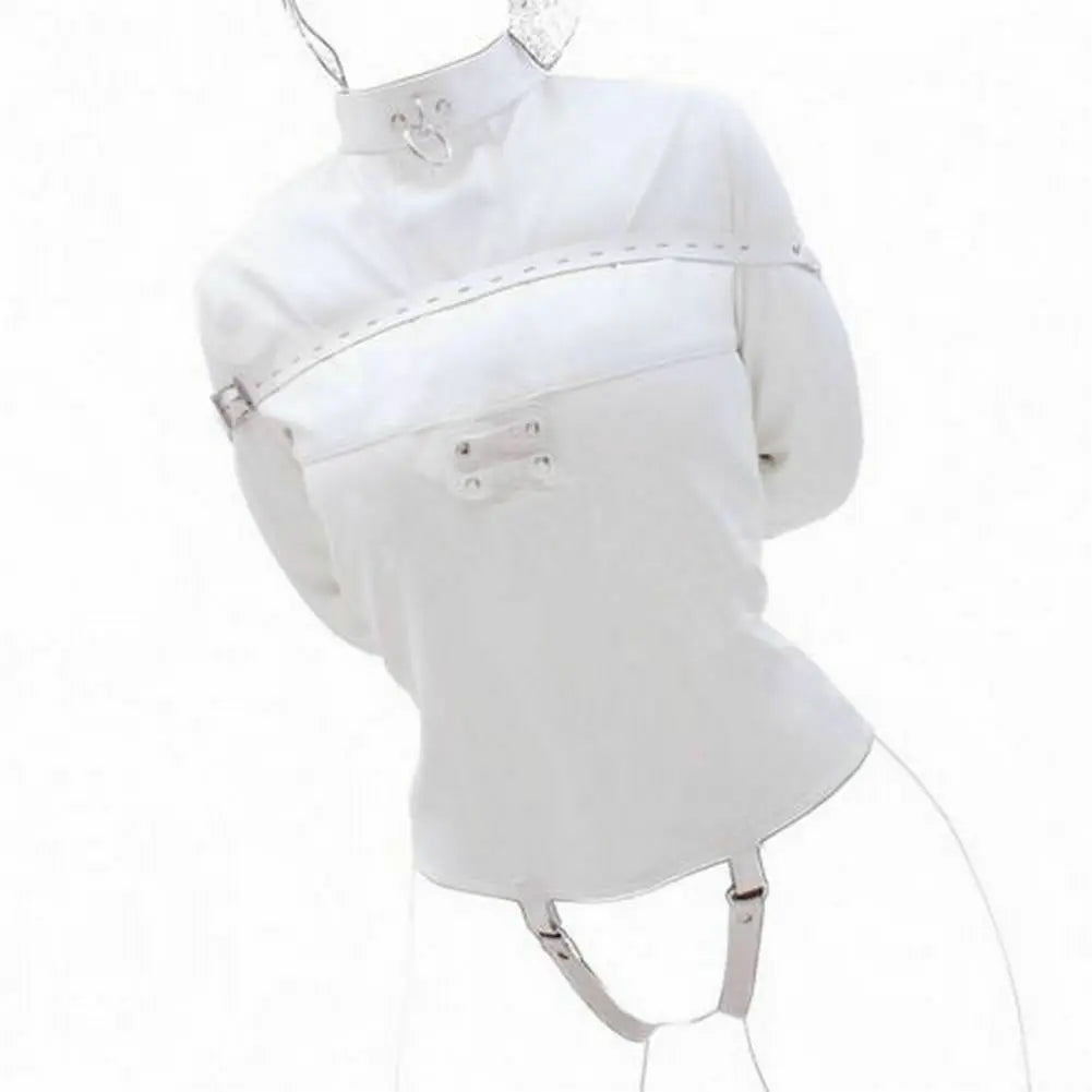 White Asylum Straight Jacket Costume with Body Harness - Unleash the Escapade!