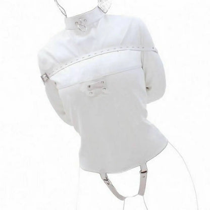 White Asylum Straight Jacket Costume with Body Harness - Unleash the Escapade!