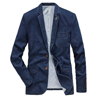 Chic Denim Blazer for Men - Cotton, Slim Fit, Business Casual Jean Coat