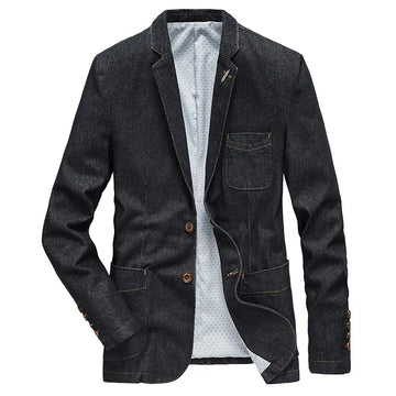 Chic Denim Blazer for Men - Cotton, Slim Fit, Business Casual Jean Coat