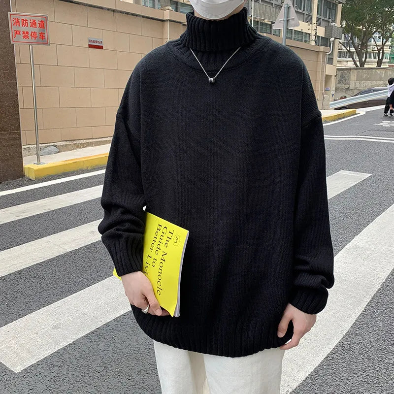 Stylish Men's Turtleneck Pullover - Oversized Knitted Streetwear Sweater