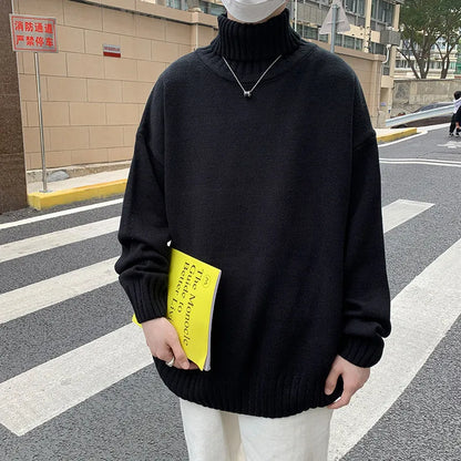 Stylish Men's Turtleneck Pullover - Oversized Knitted Streetwear Sweater