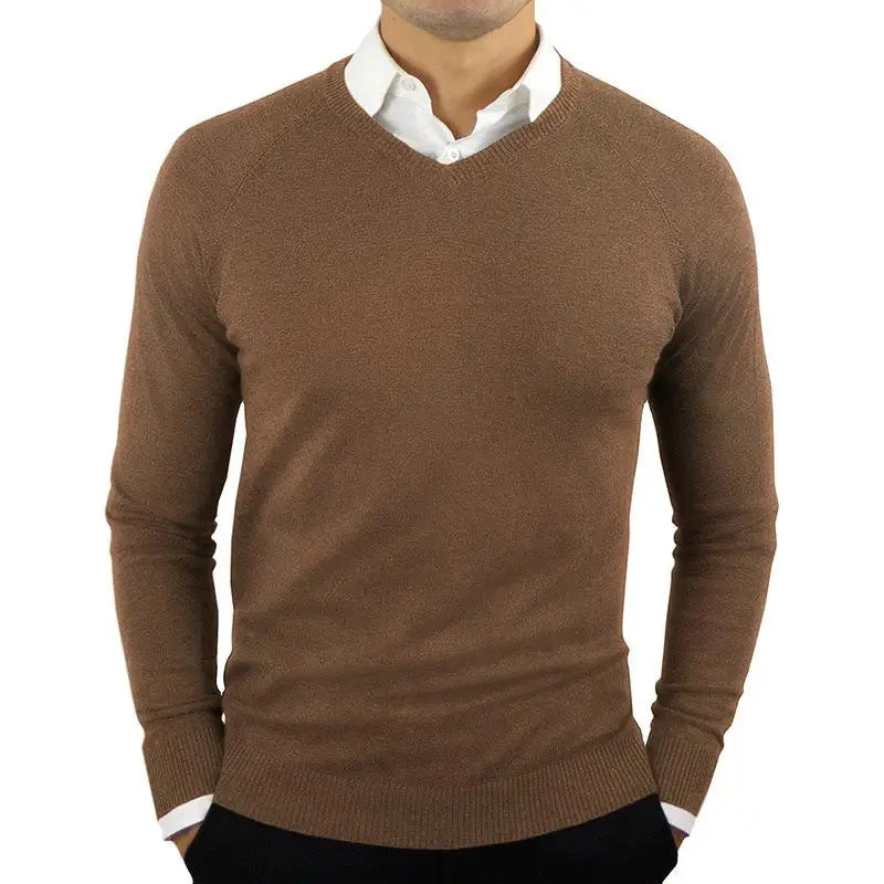 Classic Elegance Woolen Sweater - Men's V-Neck Pullover for Autumn & Winter