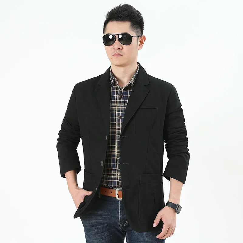 Elegant Men's Cotton Denim Blazer - Versatile Business Suit and Casual Bomber Jacket