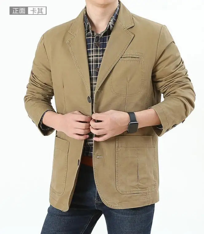 Elegant Men's Cotton Denim Blazer - Versatile Business Suit and Casual Bomber Jacket