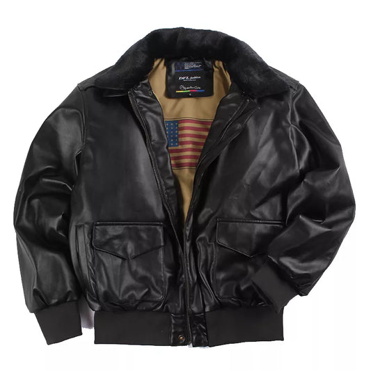 Vintage A2 Leather Jacket - Winter Streetwear with Removable Fur Collar