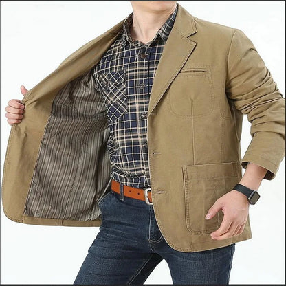 Elegant Men's Cotton Denim Blazer - Versatile Business Suit and Casual Bomber Jacket