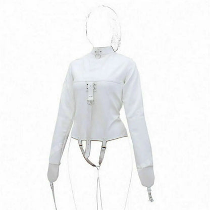 White Asylum Straight Jacket Costume with Body Harness - Unleash the Escapade!