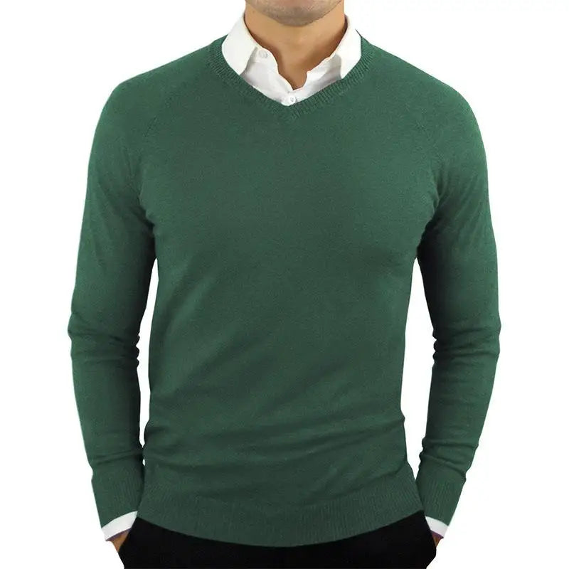 Classic Elegance Woolen Sweater - Men's V-Neck Pullover for Autumn & Winter