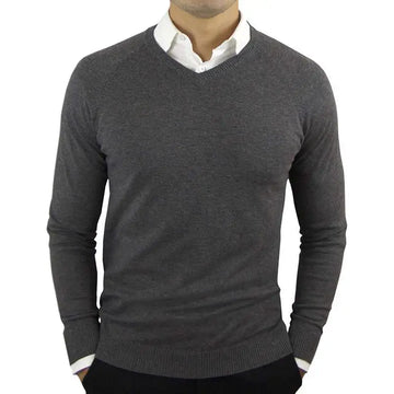 Classic Elegance Woolen Sweater - Men's V-Neck Pullover for Autumn & Winter