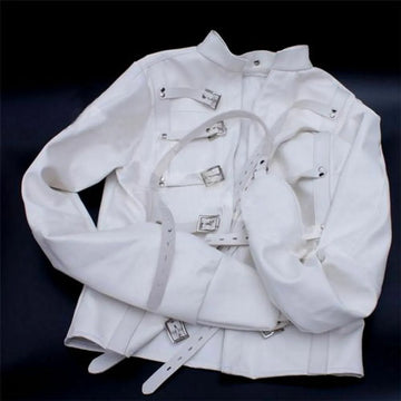 White Asylum Straight Jacket Costume with Body Harness - Unleash the Escapade!