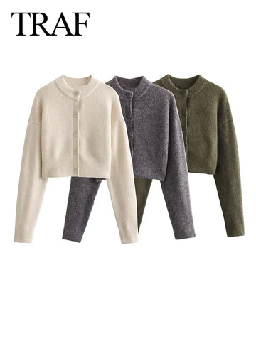 Chic Green Knitted Cardigan Sweater - Casual Long Sleeve Single Button Outwear for Ladies