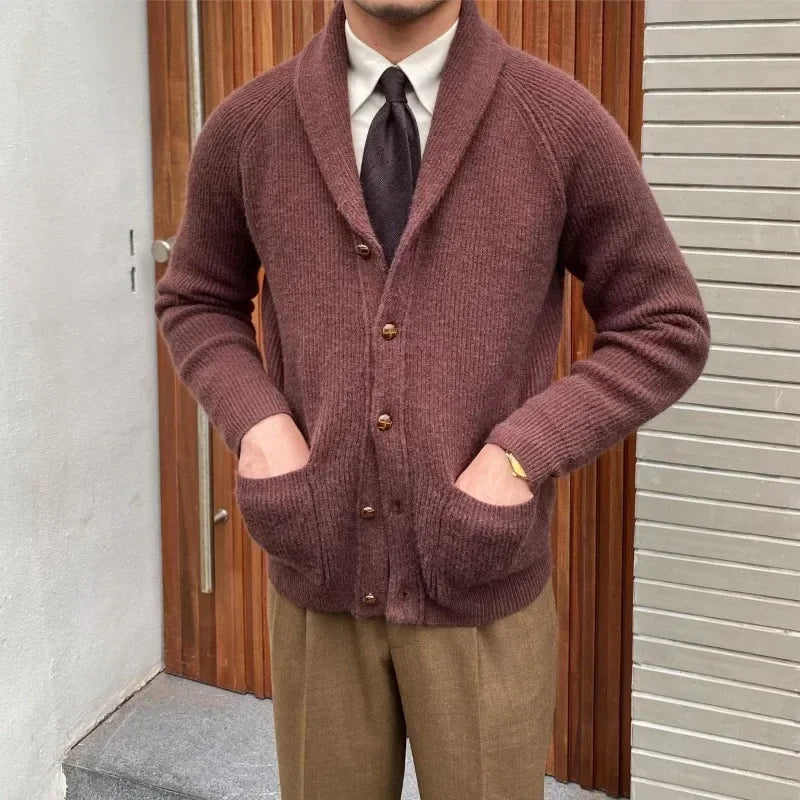 Classic Comfort Lapel Cardigan - Men's Knitted Pocket Sweater for Fall & Winter