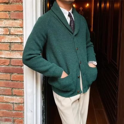 Classic Comfort Lapel Cardigan - Men's Knitted Pocket Sweater for Fall & Winter