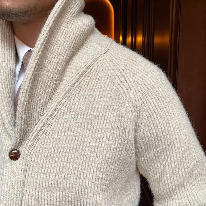 Classic Comfort Lapel Cardigan - Men's Knitted Pocket Sweater for Fall & Winter