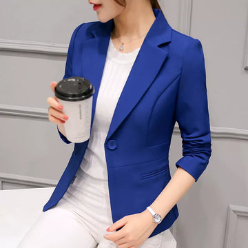 Elegant Women's Slim Fit Blazer - Long Sleeve Office Lady Jacket with Pockets