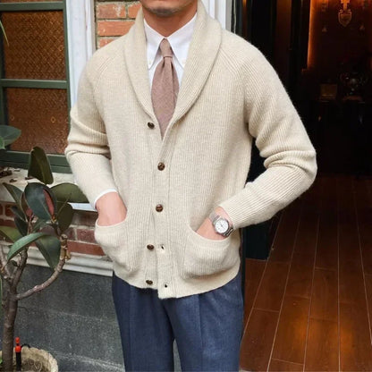 Classic Comfort Lapel Cardigan - Men's Knitted Pocket Sweater for Fall & Winter