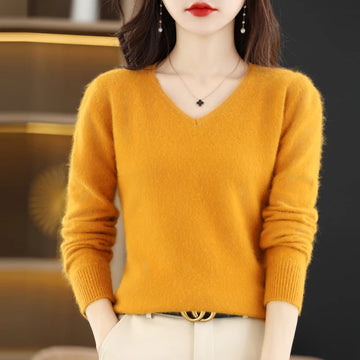 Luxurious Mink Velvet V-Neck Pullover Sweater for Women - Casual Yet Chic Large Size Knitwear