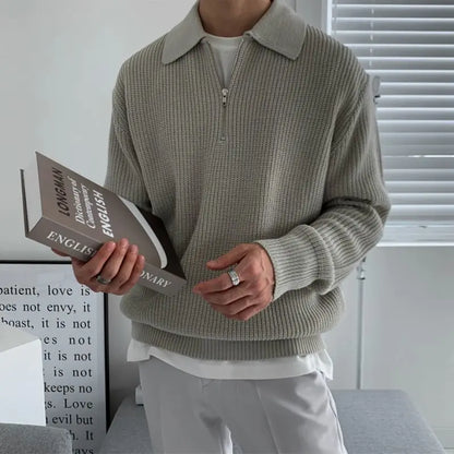 3-Color Lapel Zipper Sweater - Warm, Fashionable Men’s Casual Knit Pullover