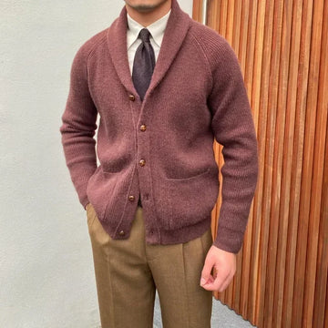 Classic Comfort Lapel Cardigan - Men's Knitted Pocket Sweater for Fall & Winter
