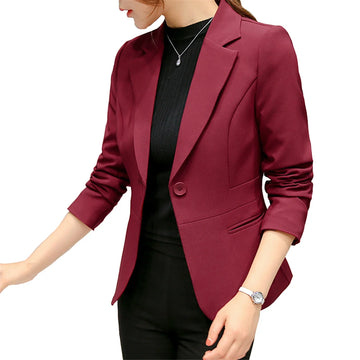 Elegant Women's Slim Fit Blazer - Long Sleeve Office Lady Jacket with Pockets