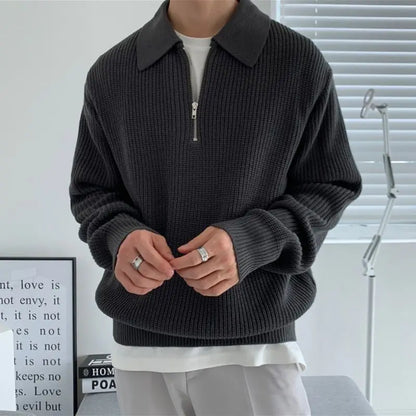 3-Color Lapel Zipper Sweater - Warm, Fashionable Men’s Casual Knit Pullover