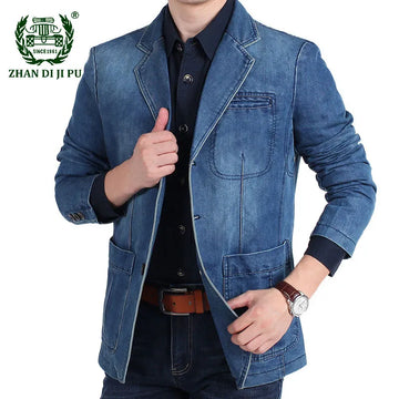 Stylish Men's Denim Blazer - Autumn Winter Cotton Casual Fashion Suit Jacket