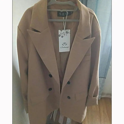 Casual Plus Size Khaki Women Suit Blazer - Double-Breasted Buckle Lapel Loose Jacket for the Fashion-Forward Office Lady