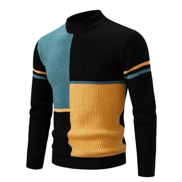 Sleek Men's Mock Neck Pullover - Fashion Patchwork Knitwear for Autumn & Winter