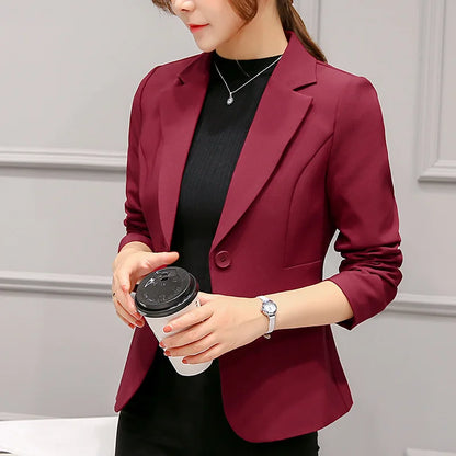 Elegant Women's Slim Fit Blazer - Long Sleeve Office Lady Jacket with Pockets